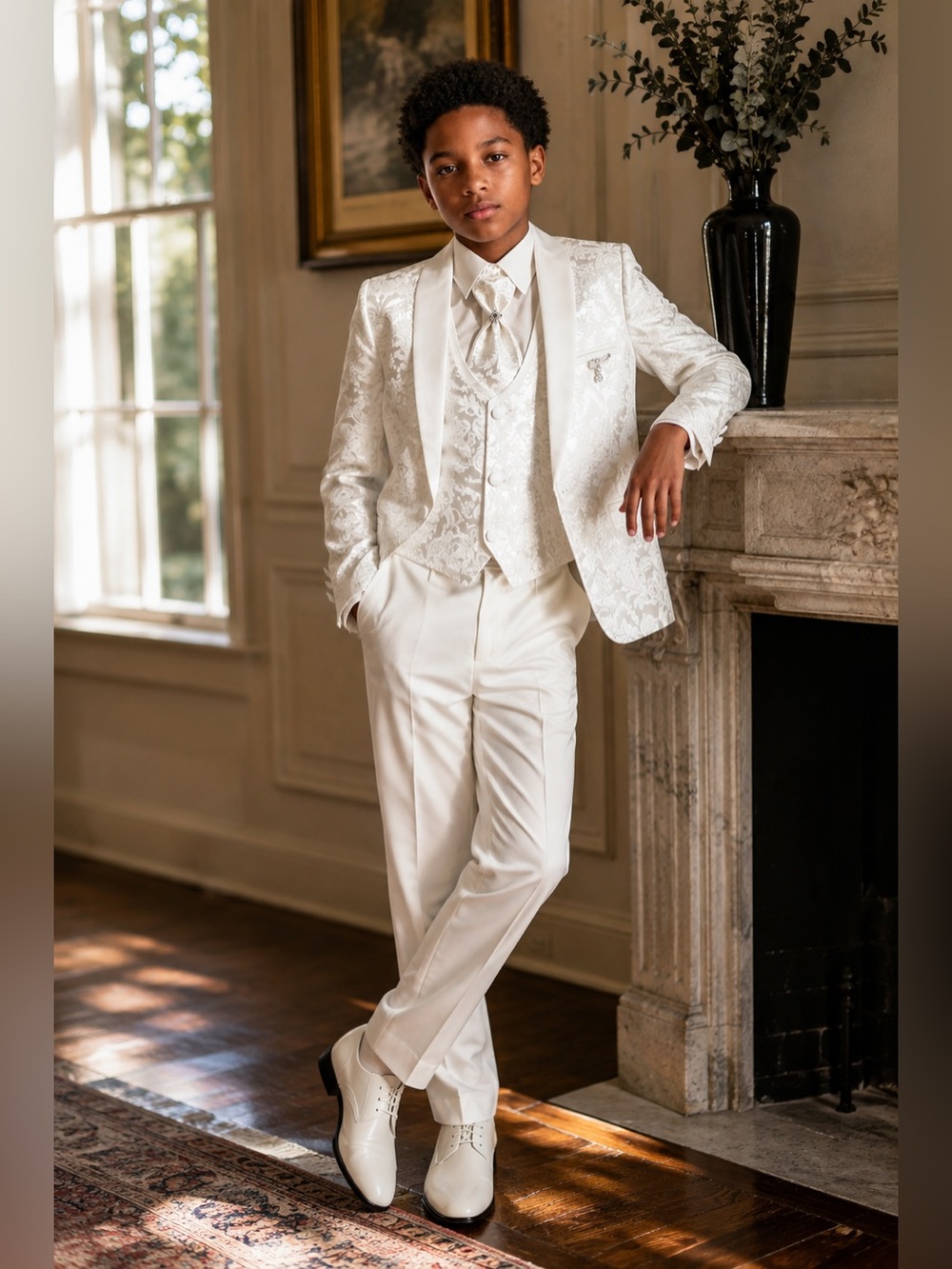 SIRRI Boys Ivory Jacquard 5 Piece Tuxedo Suit Age 11 Wedding Communion Formal